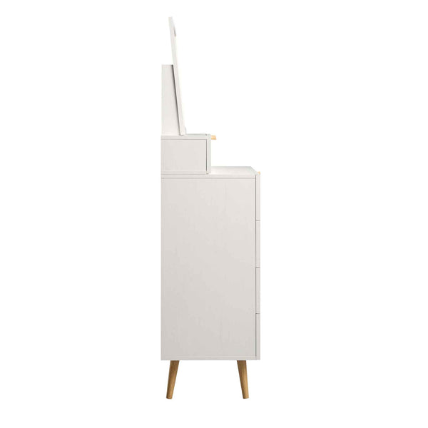 Frances Woven Rattan Tall Vanity Chest with Mirror, White