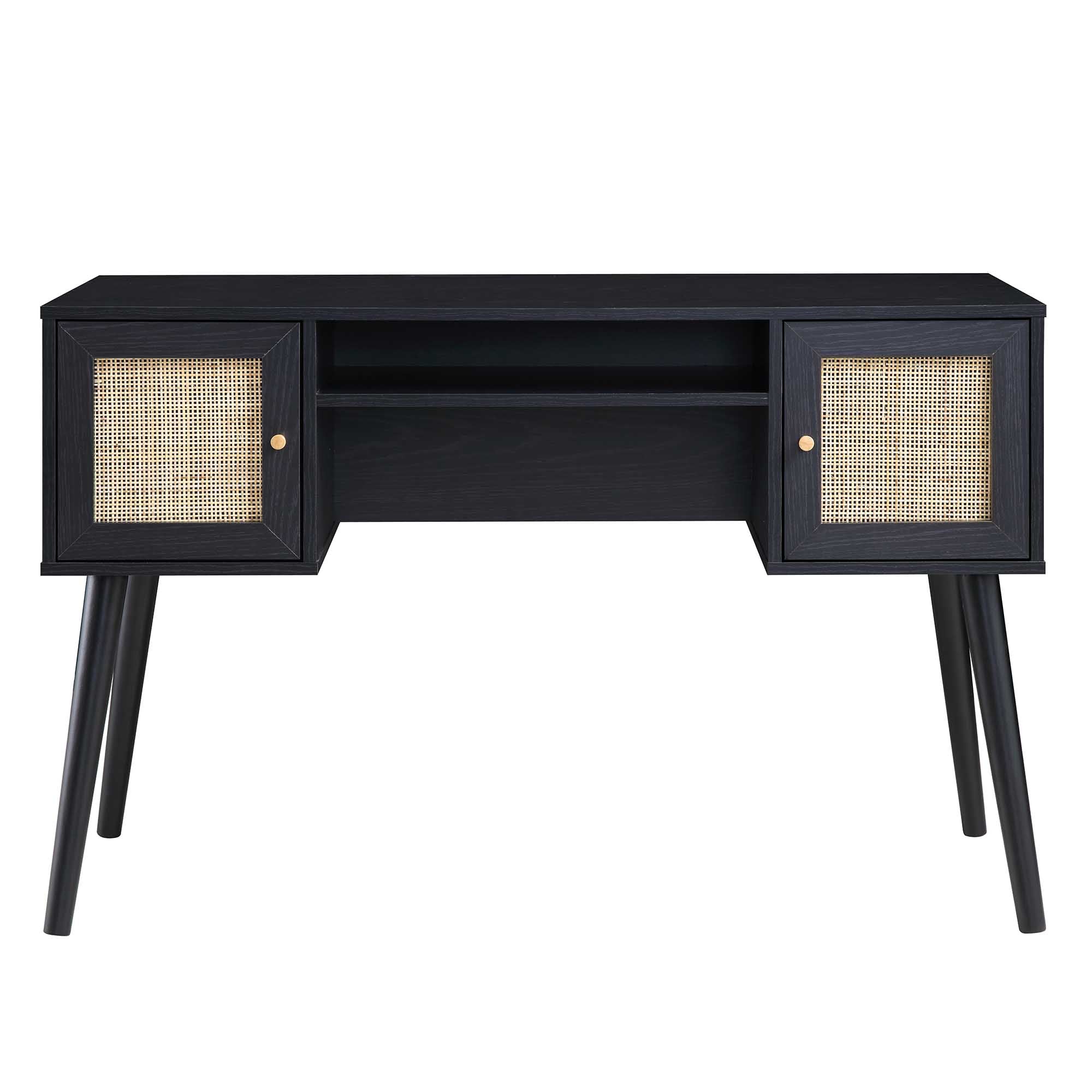 Frances Woven Rattan 2-Door Desk, Black