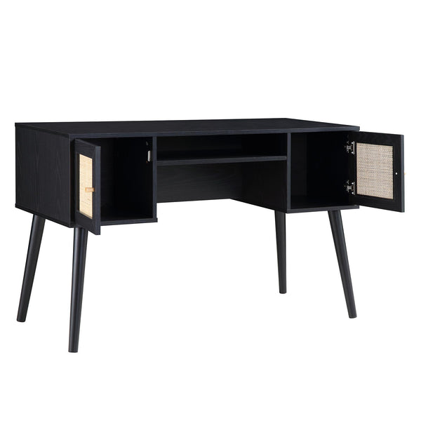 Frances Woven Rattan 2-Door Desk, Black