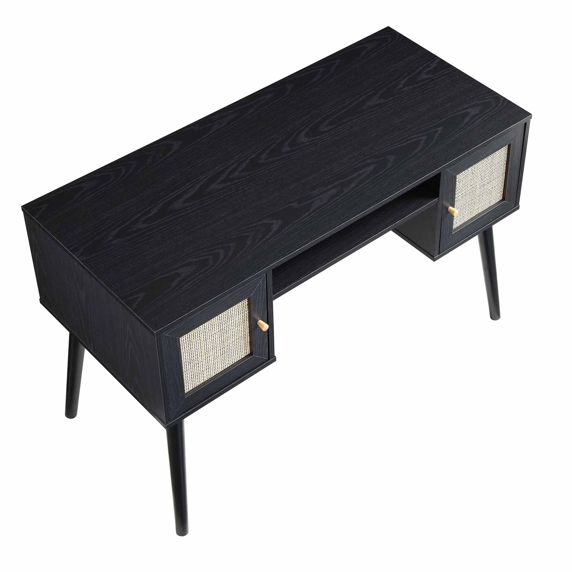 Frances Woven Rattan 2-Door Desk, Black