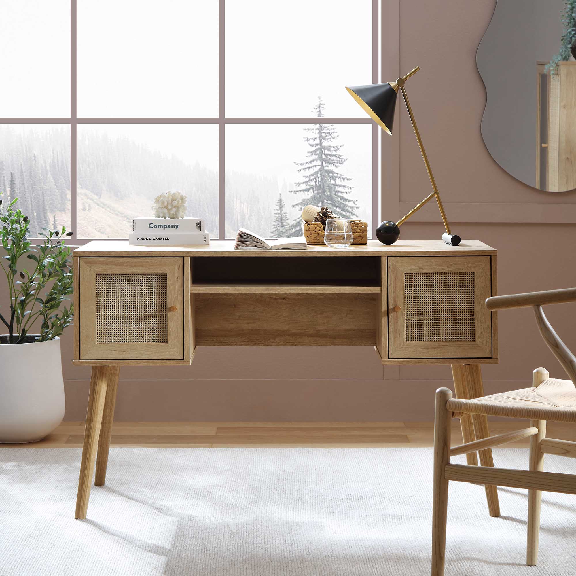Frances Woven Rattan 2-Door Desk, Natural