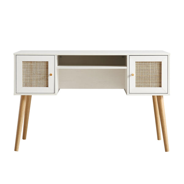 Frances Woven Rattan 2-Door Desk, White