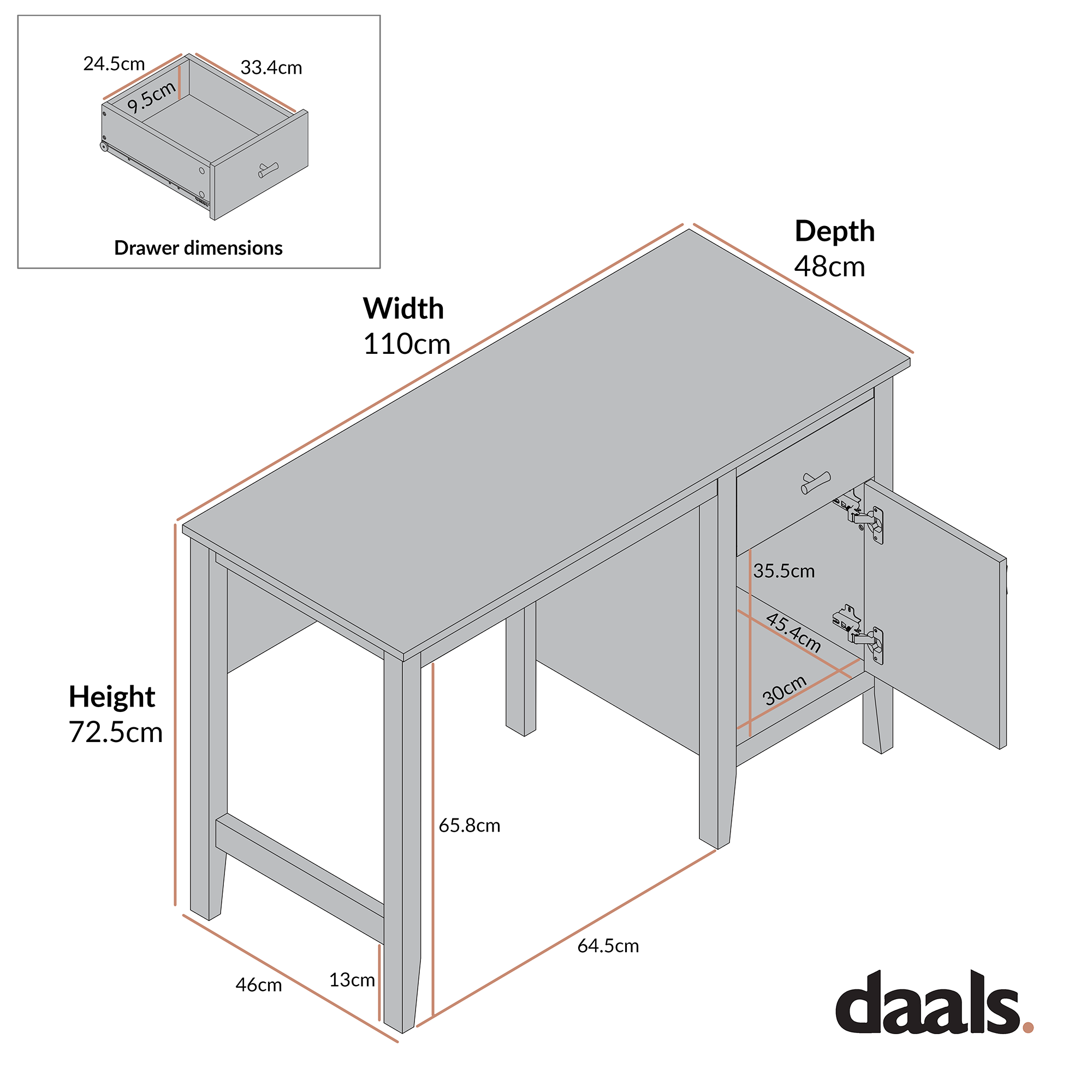 Oakham Writing Desk, Shaded White