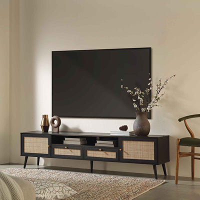 Frances Woven Rattan 200cm Wide TV Unit, Black