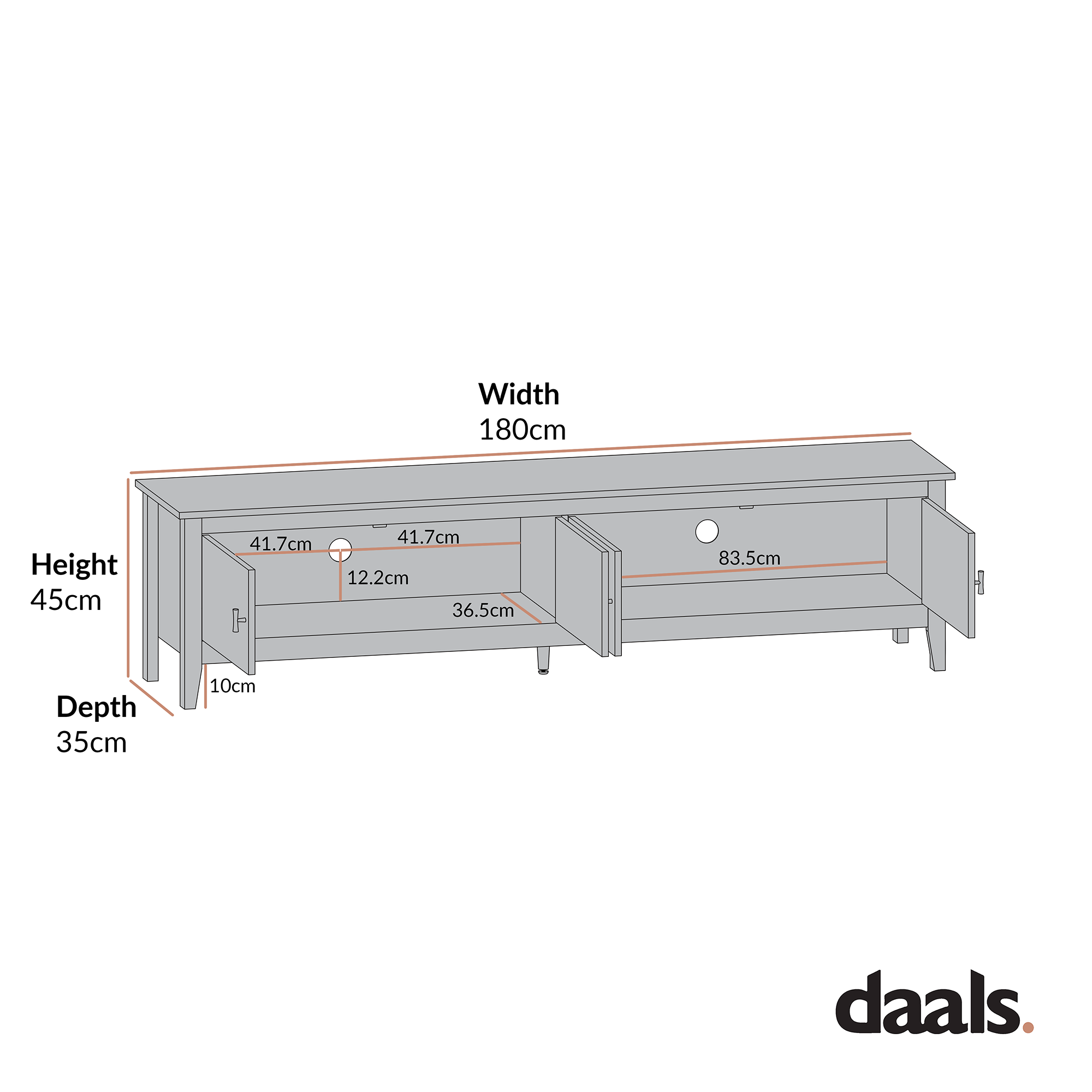Oakham 180cm Wide TV Unit, Deep Greige
