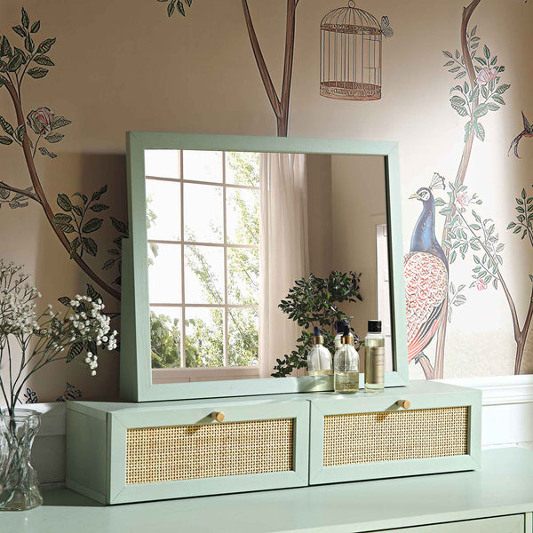 Frances Woven Rattan Vanity Mirror, Mint