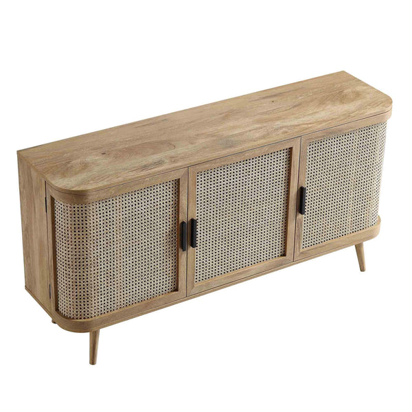 Izzy Curved Rattan Large 3-Door Sideboard, Natural