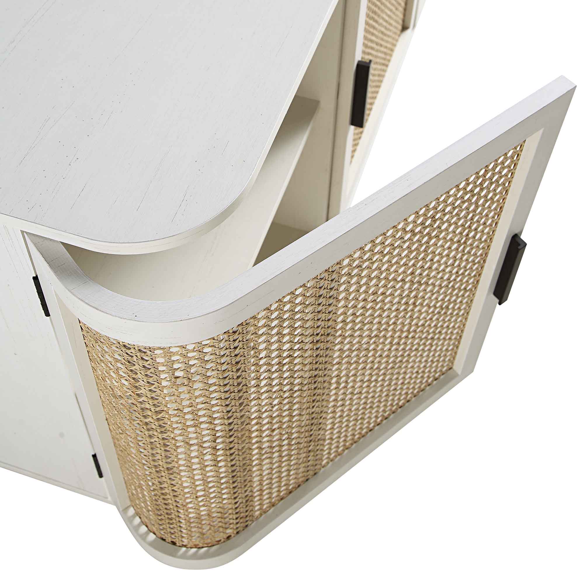 Izzy Curved Rattan Large 3-Door Sideboard, White