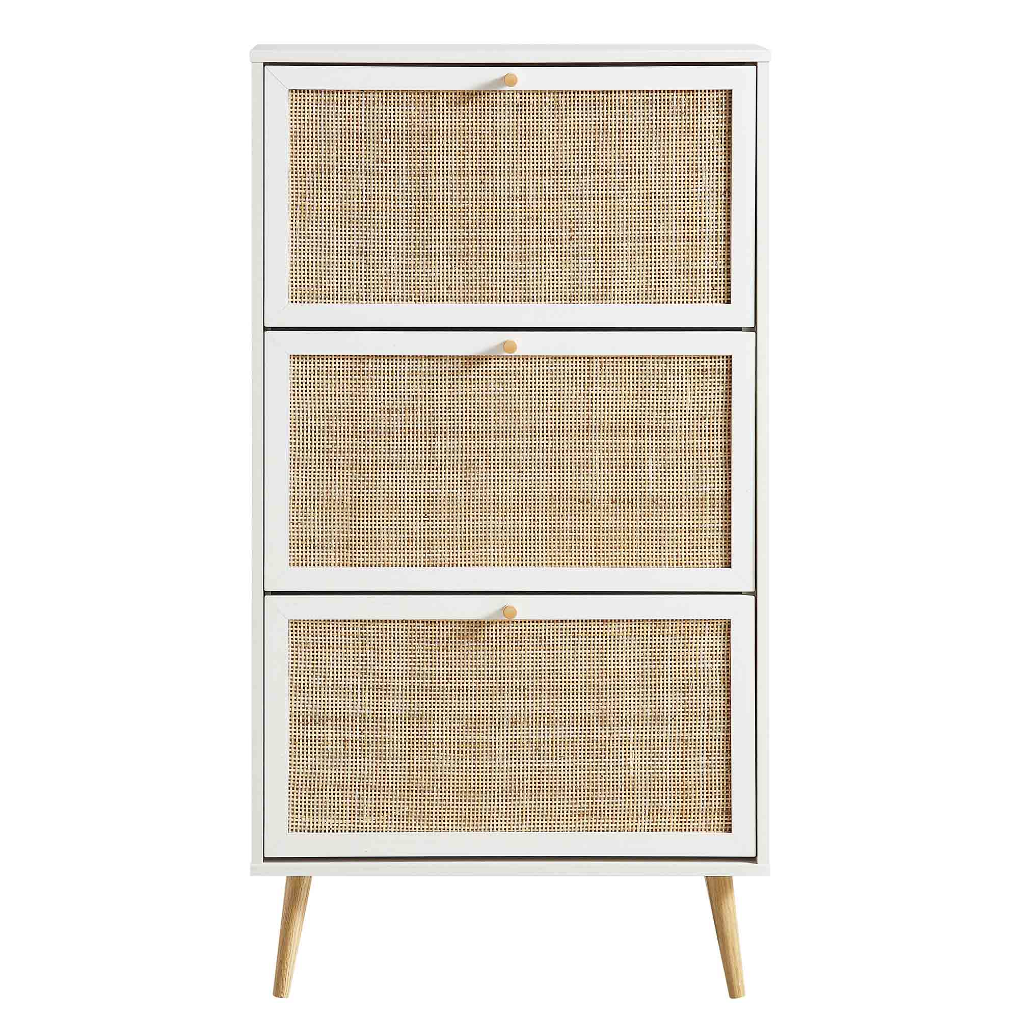 Frances Rattan 3 Tier Shoe Storage Cabinet, White