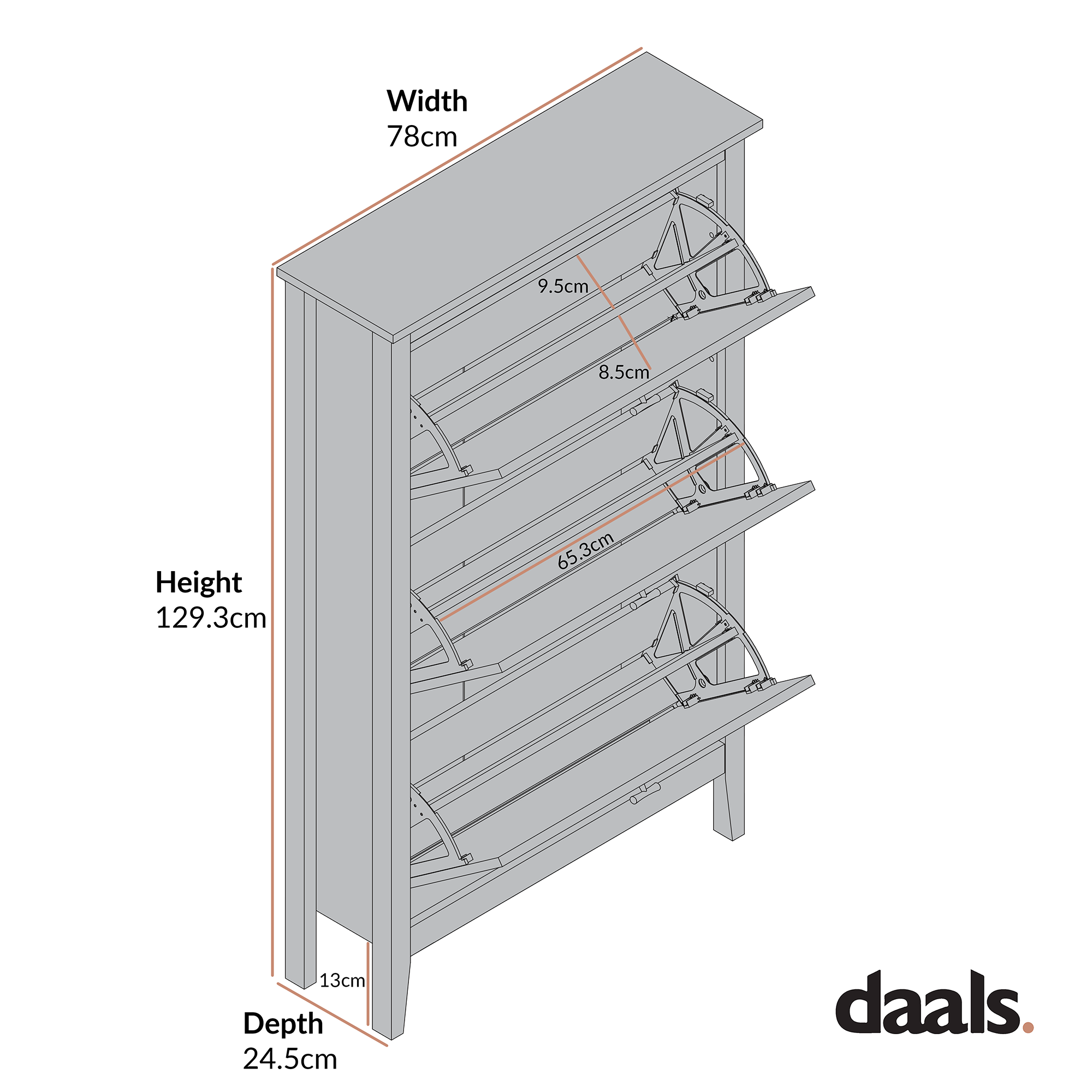 Oakham 3-Tier Shoe Cabinet, Nude Pink