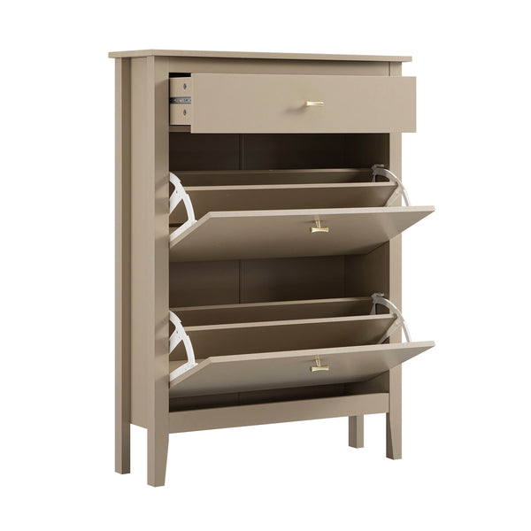 Oakham 2-Tier Shoe Cabinet with Top Drawer, Deep Greige