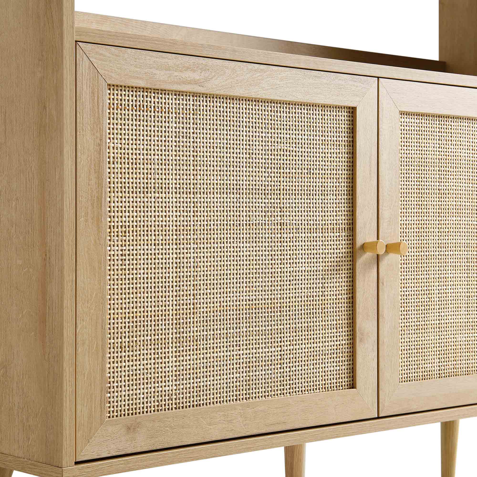 Frances Woven Rattan Tall Bookcase with Doors, Natural