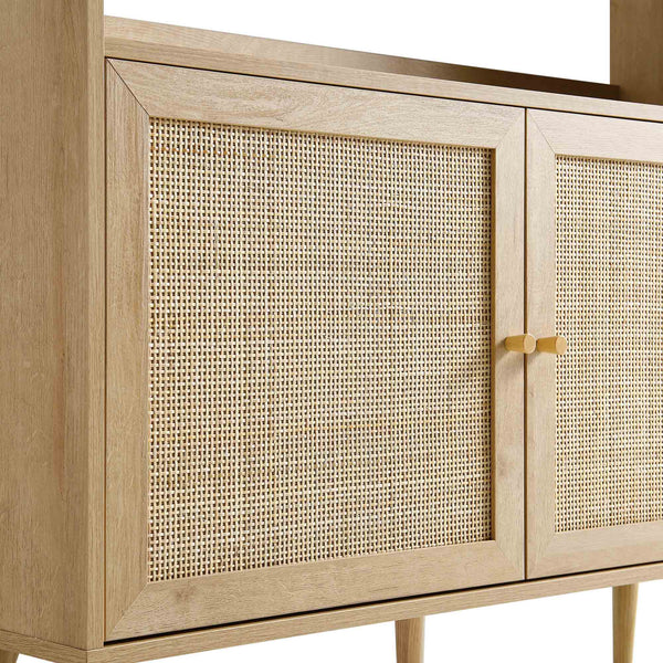 Frances Woven Rattan Tall Bookcase with Doors, Natural