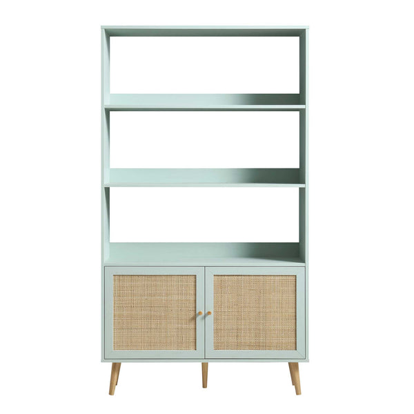 Frances Woven Rattan Bookcase with Doors, Mint