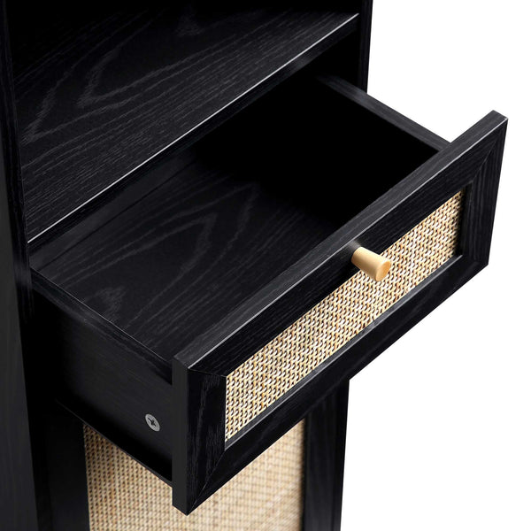 Frances Woven Rattan Tallboy Bathroom Unit, Black
