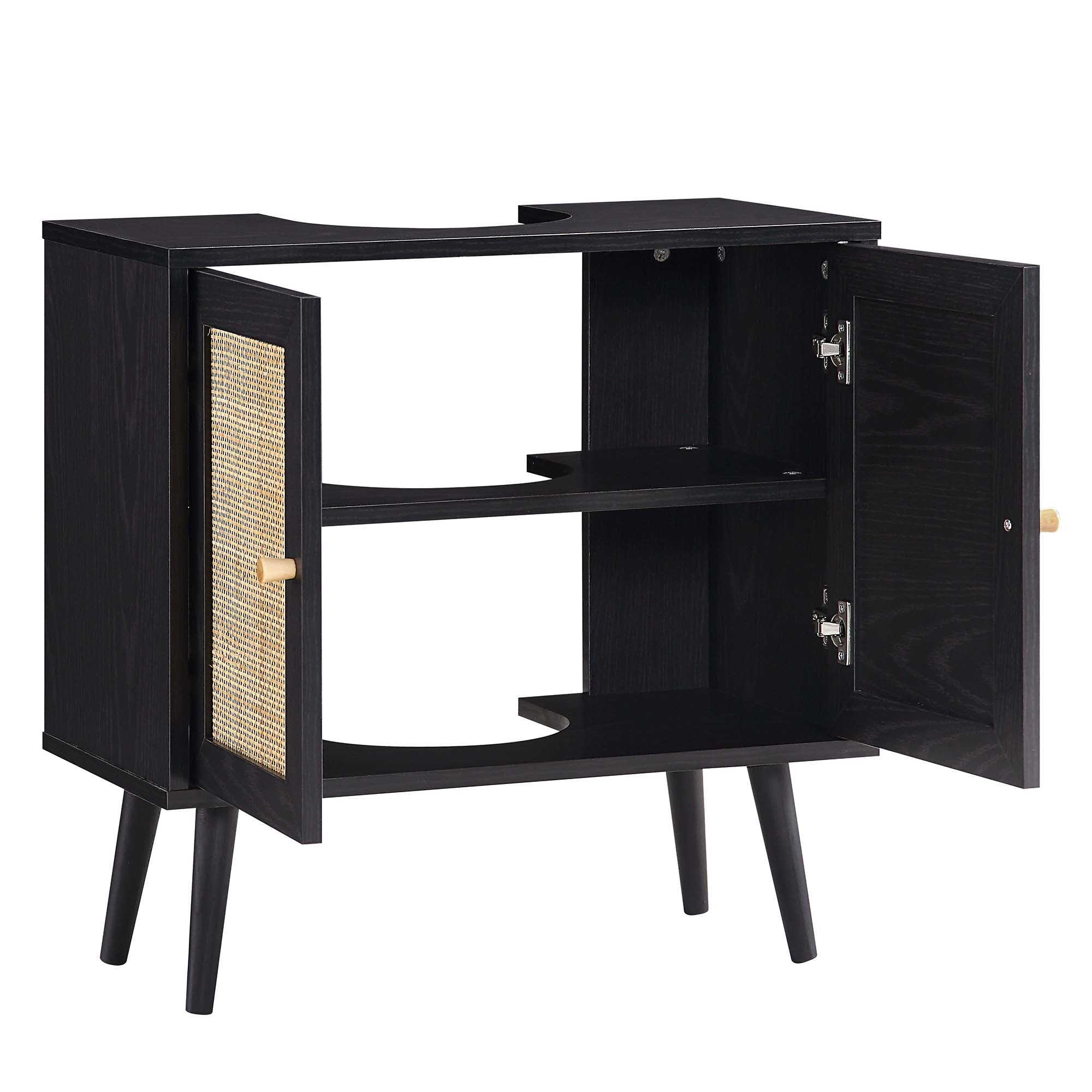 Frances Woven Rattan 2-Door Bathroom Undersink Unit, Black