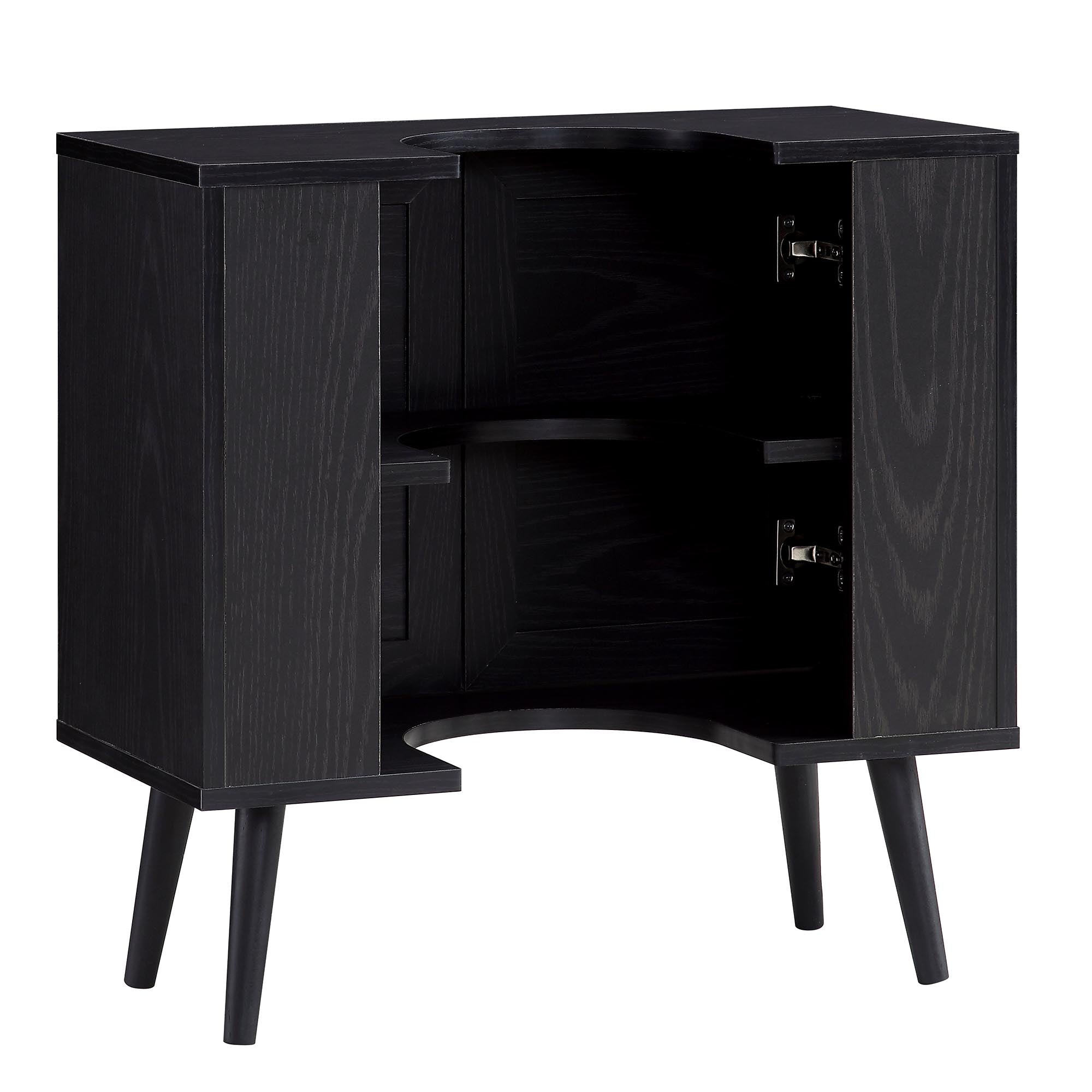 Frances Woven Rattan 2-Door Bathroom Undersink Unit, Black