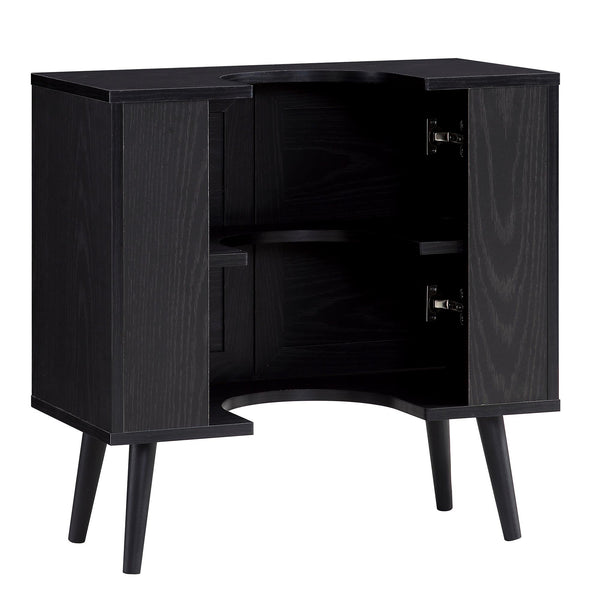 Frances Woven Rattan 2-Door Bathroom Undersink Unit, Black