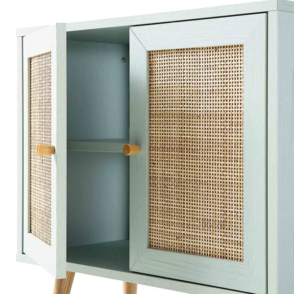 Frances Woven Rattan 2-Door Bathroom Undersink Unit, Mint Green