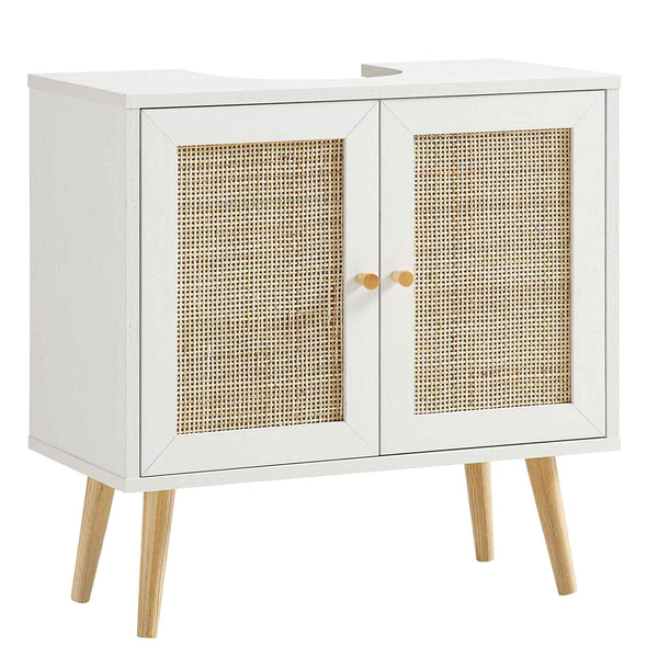 Frances Woven Rattan 2-Door Bathroom Undersink Unit, White