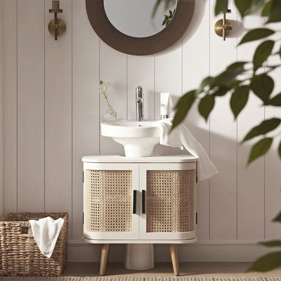 Izzy Curved Rattan Undersink Unit, White