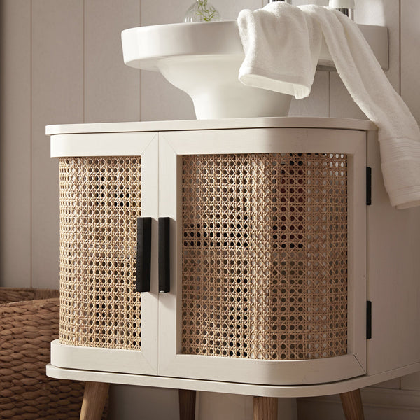 Izzy Curved Rattan Undersink Unit, White