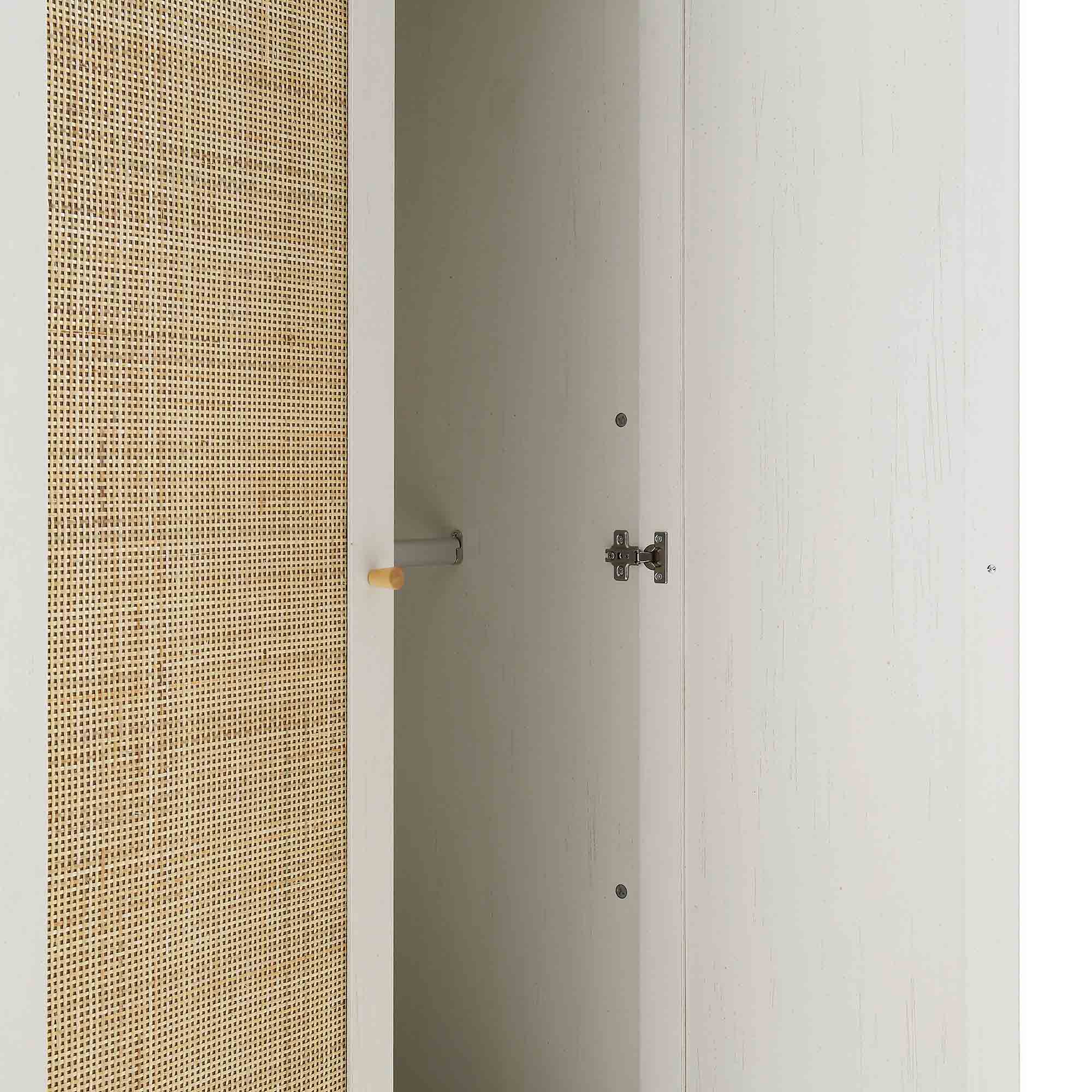 Frances Rattan Double Wardrobe with 1 Drawer, White