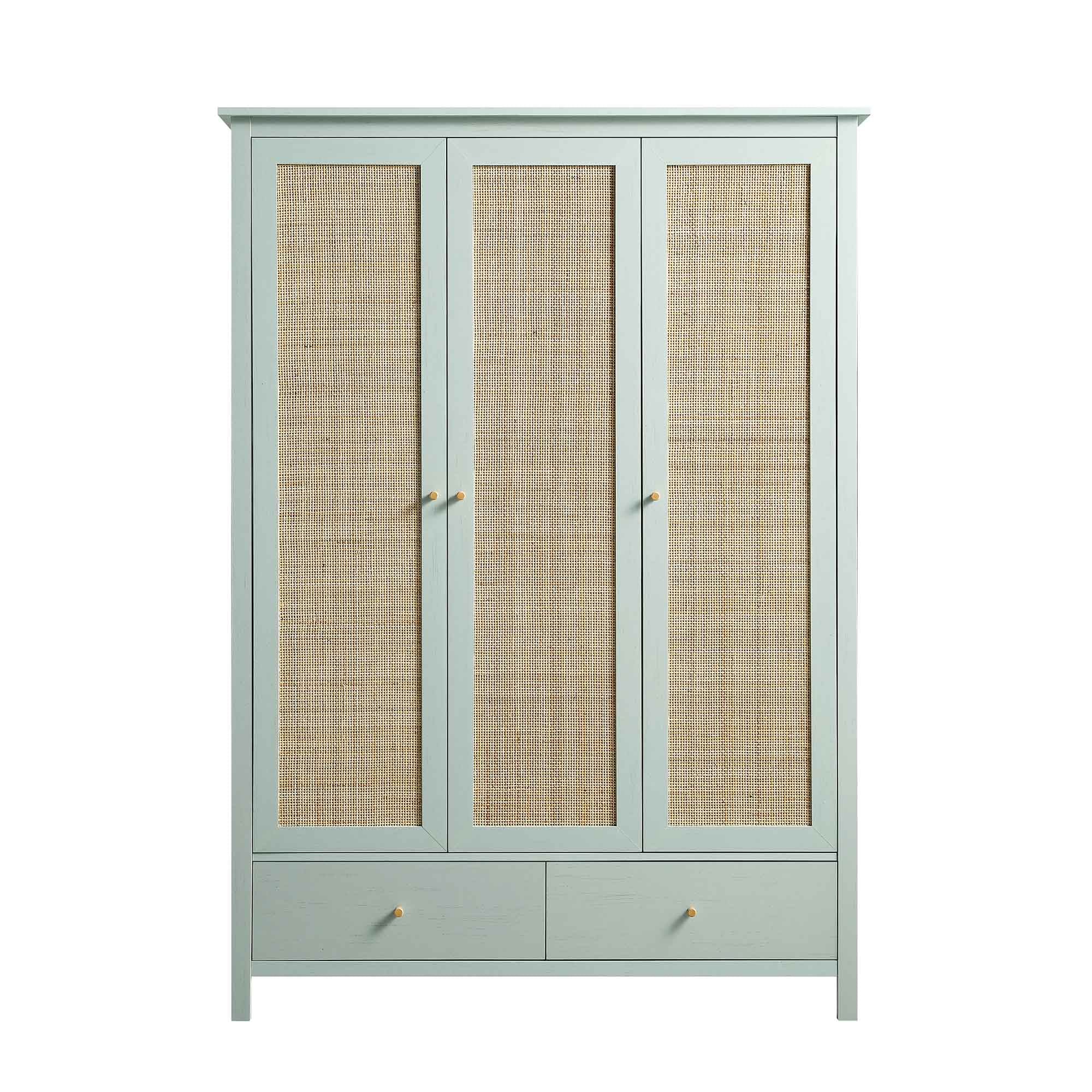 Frances Rattan Triple Wardrobe with 2 Drawers, Mint