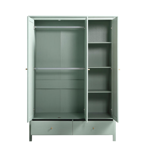 Frances Rattan Triple Wardrobe with 2 Drawers, Mint