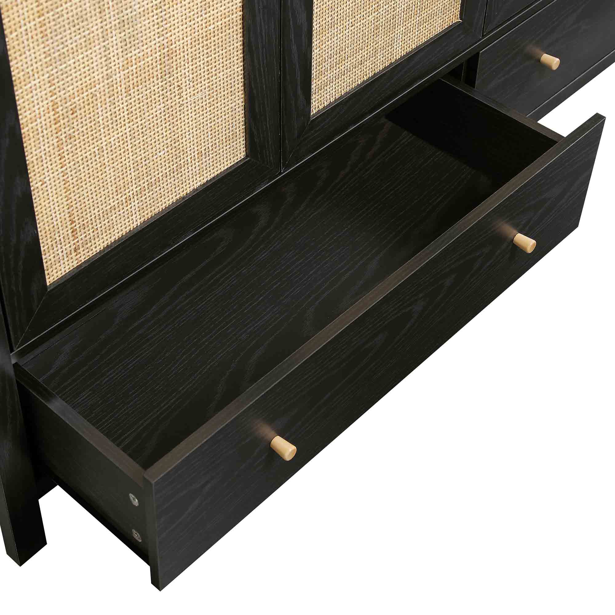 Frances Rattan 4-Door Wardrobe with 2 Drawers, Black