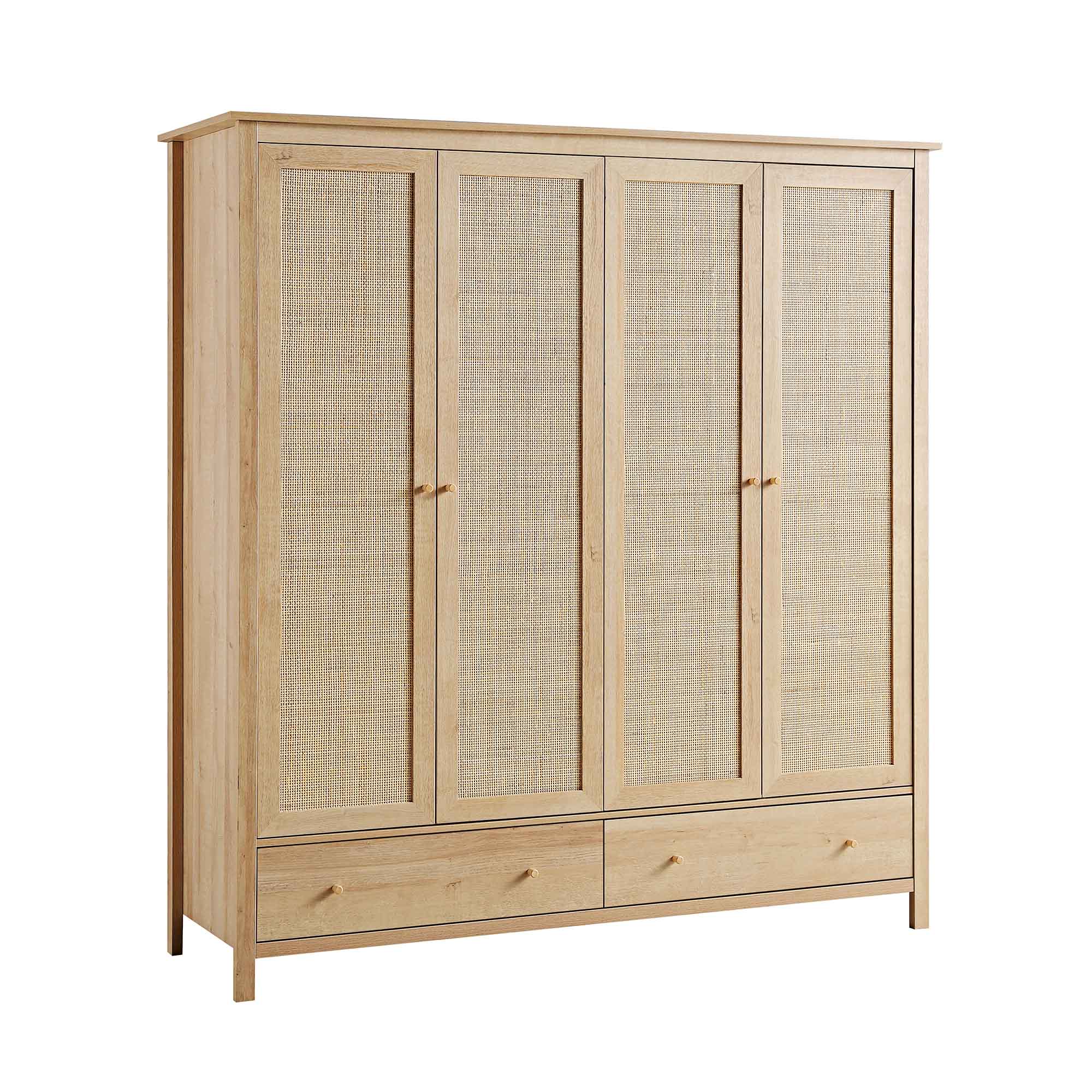 Frances Rattan 4-Door Wardrobe with 2 Drawers, Natural