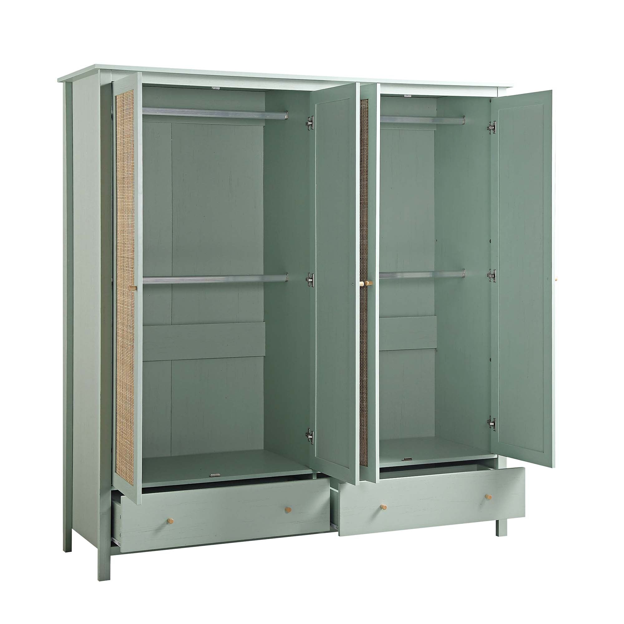 Frances Rattan 4-Door Wardrobe with 2 Drawers, Mint