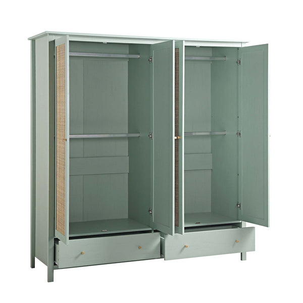 Frances Rattan 4-Door Wardrobe with 2 Drawers, Mint