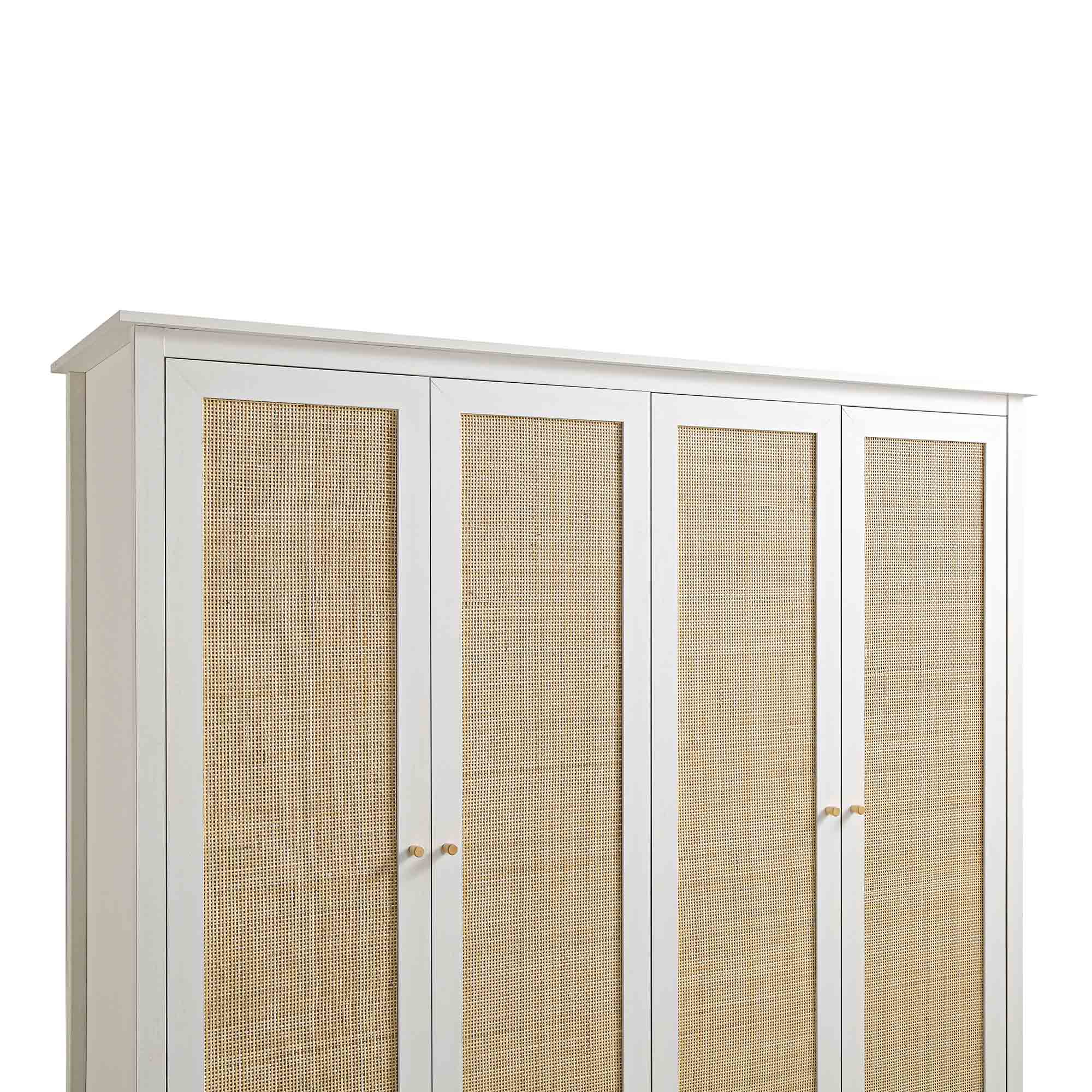 Frances Rattan 4-Door Wardrobe with 2 Drawers, White