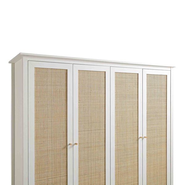 Frances Rattan 4-Door Wardrobe with 2 Drawers, White