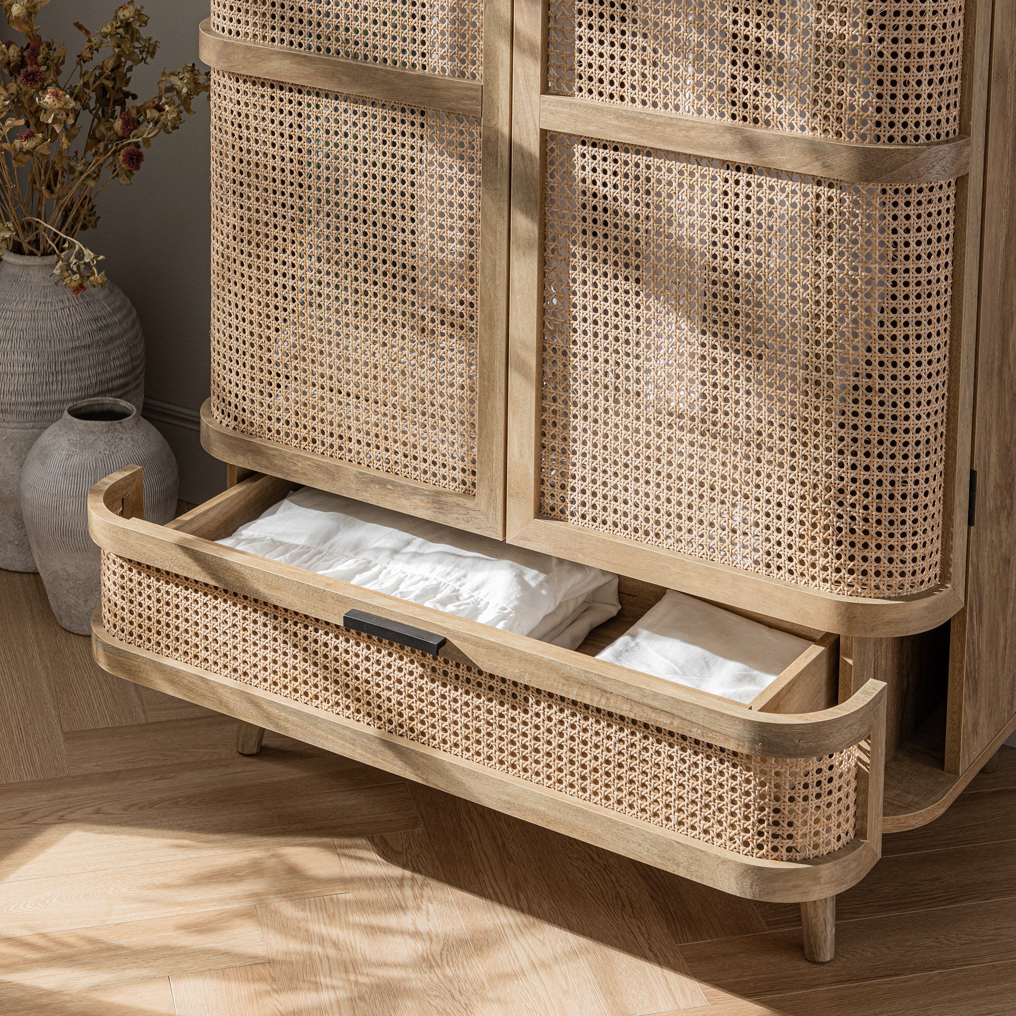 Izzy Curved Rattan Double Wardrobe, Natural
