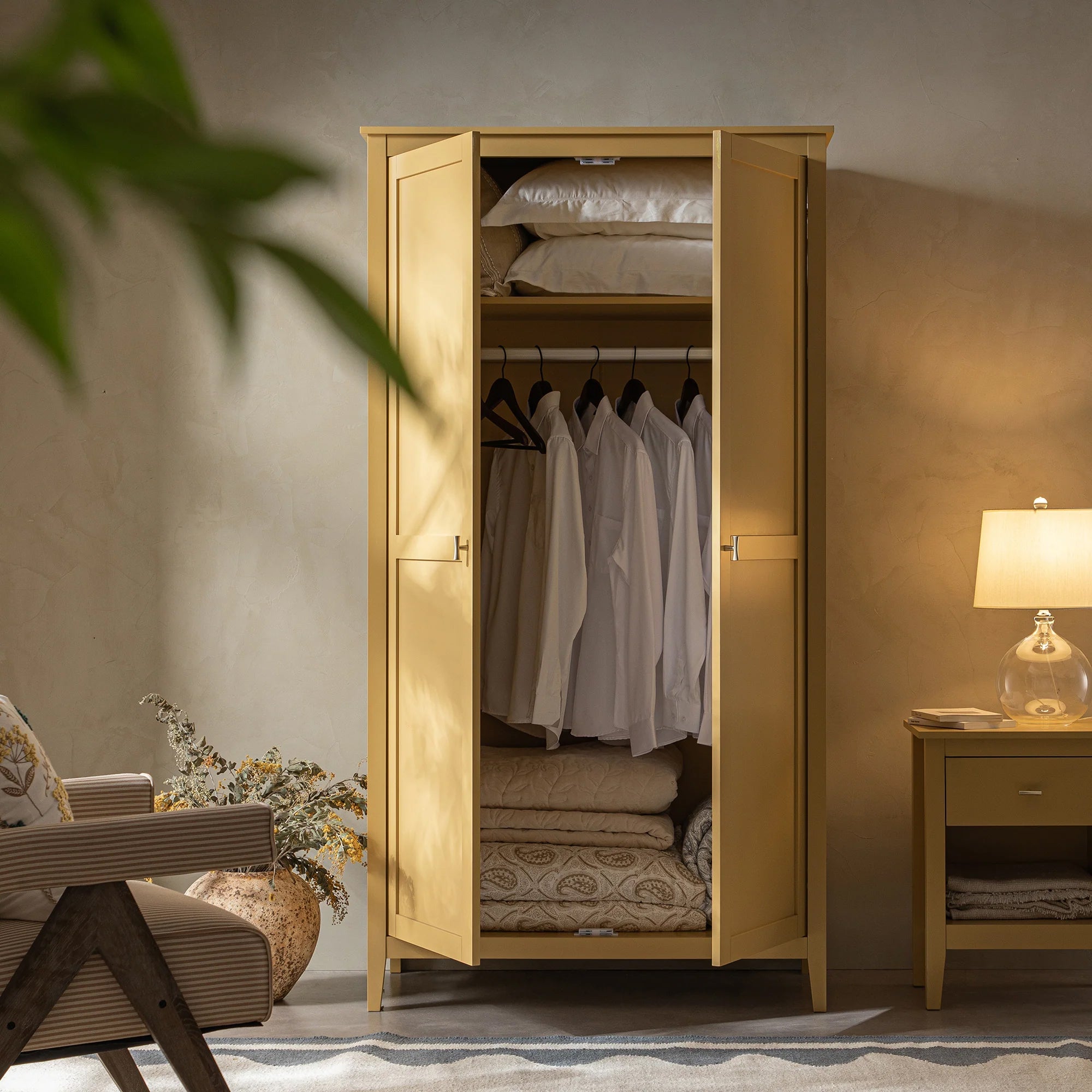 Oakham Double Wardrobe, Rattan Yellow