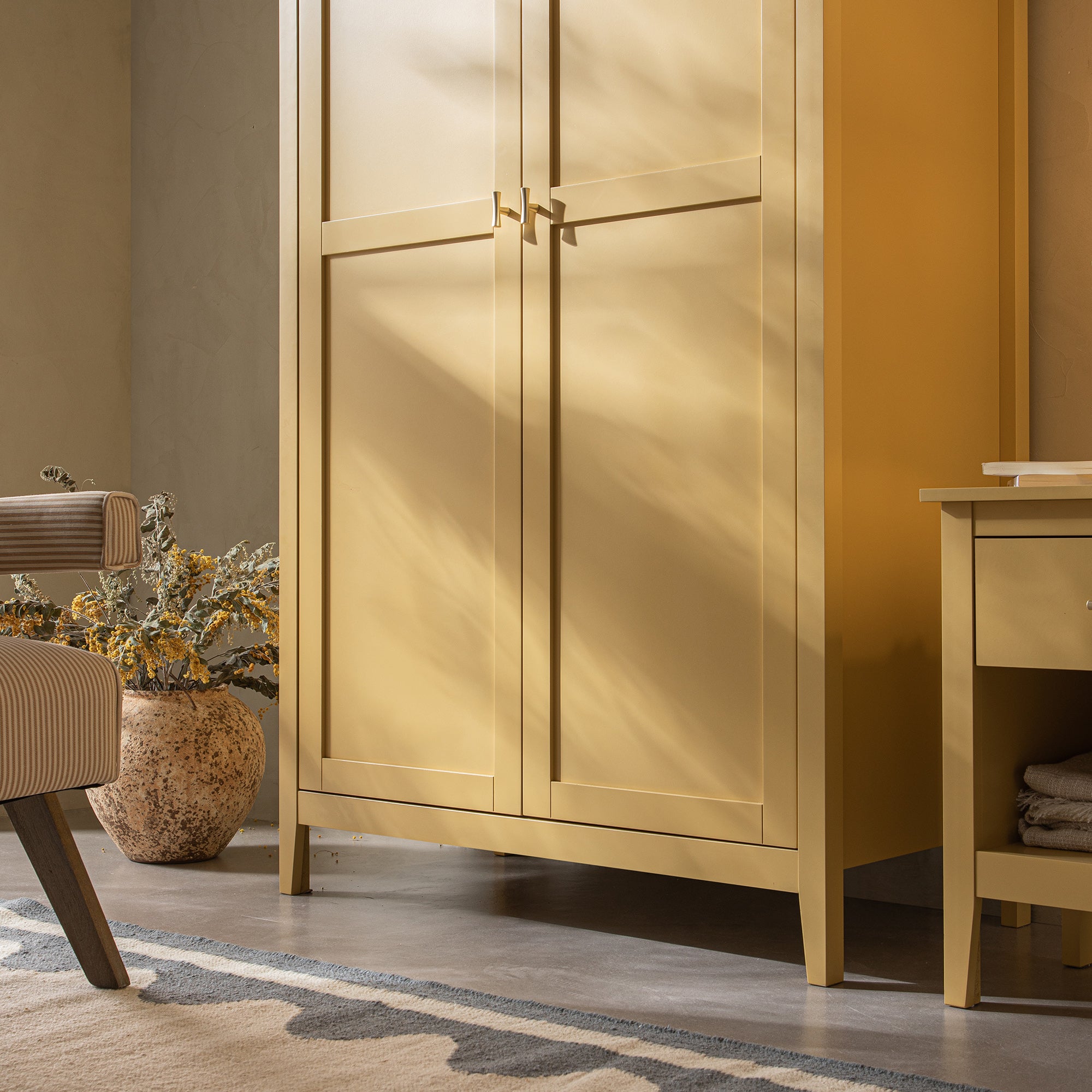 Oakham Double Wardrobe, Rattan Yellow