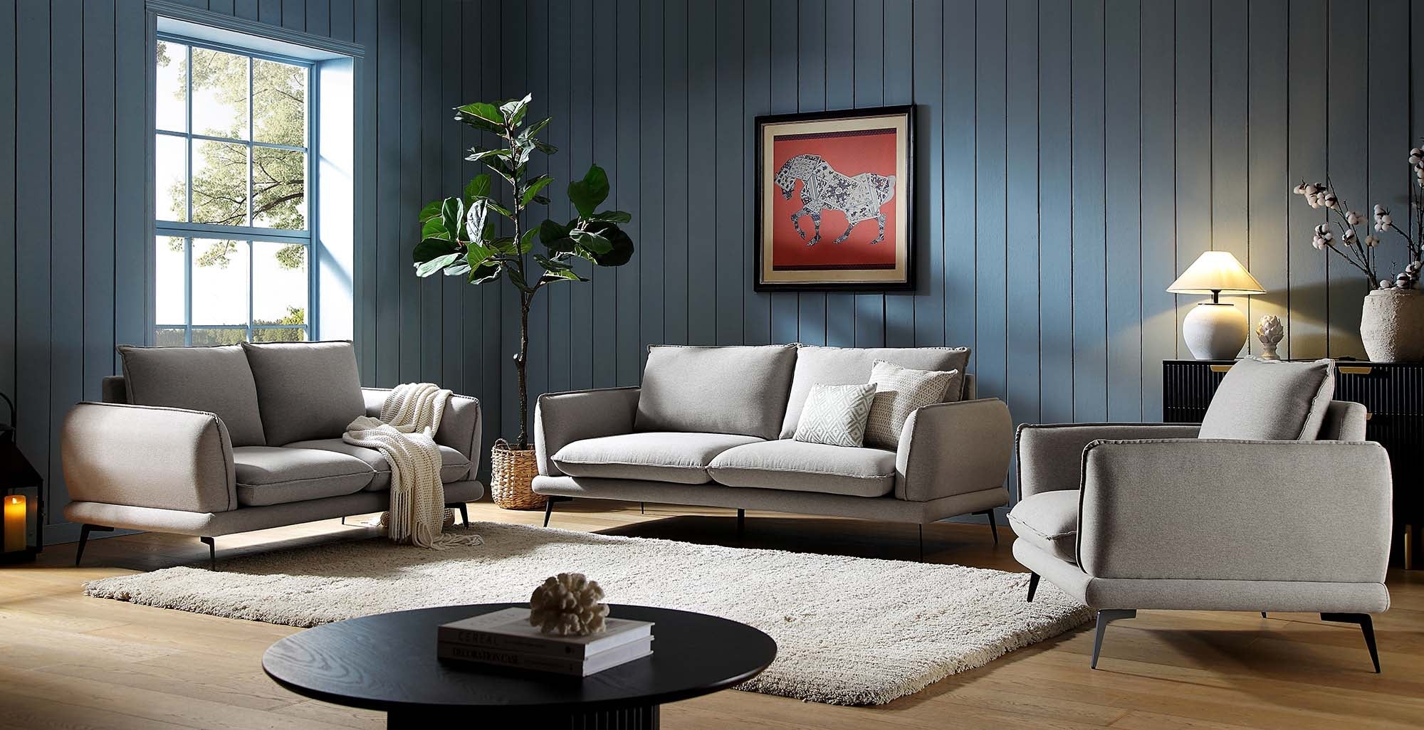 Obriel Grey Marl Fabric Sofa, 3-Seater