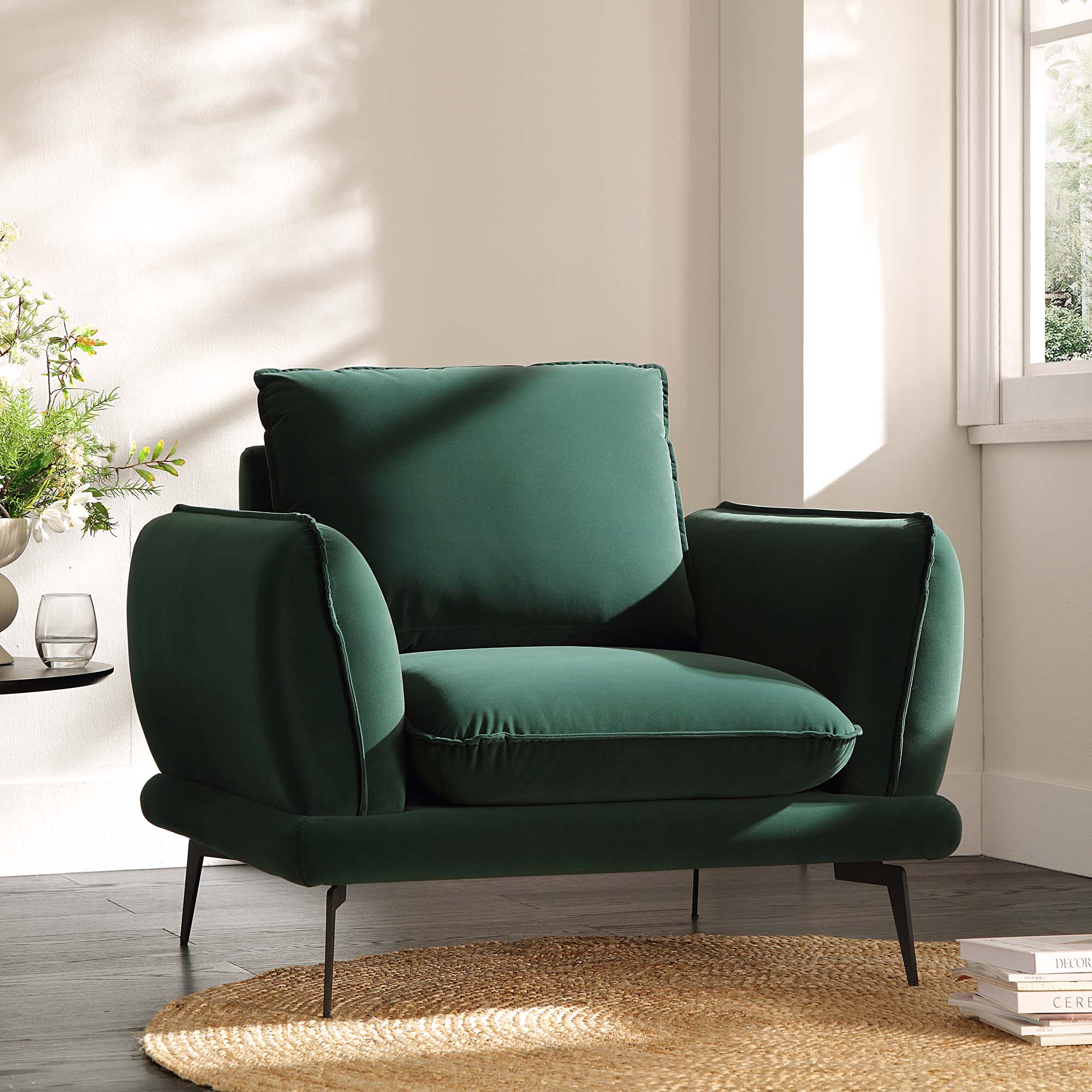 Obriel Forest Green Velvet Armchair