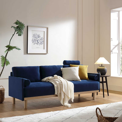 Timber Navy Blue Velvet Sofa, 3-Seater