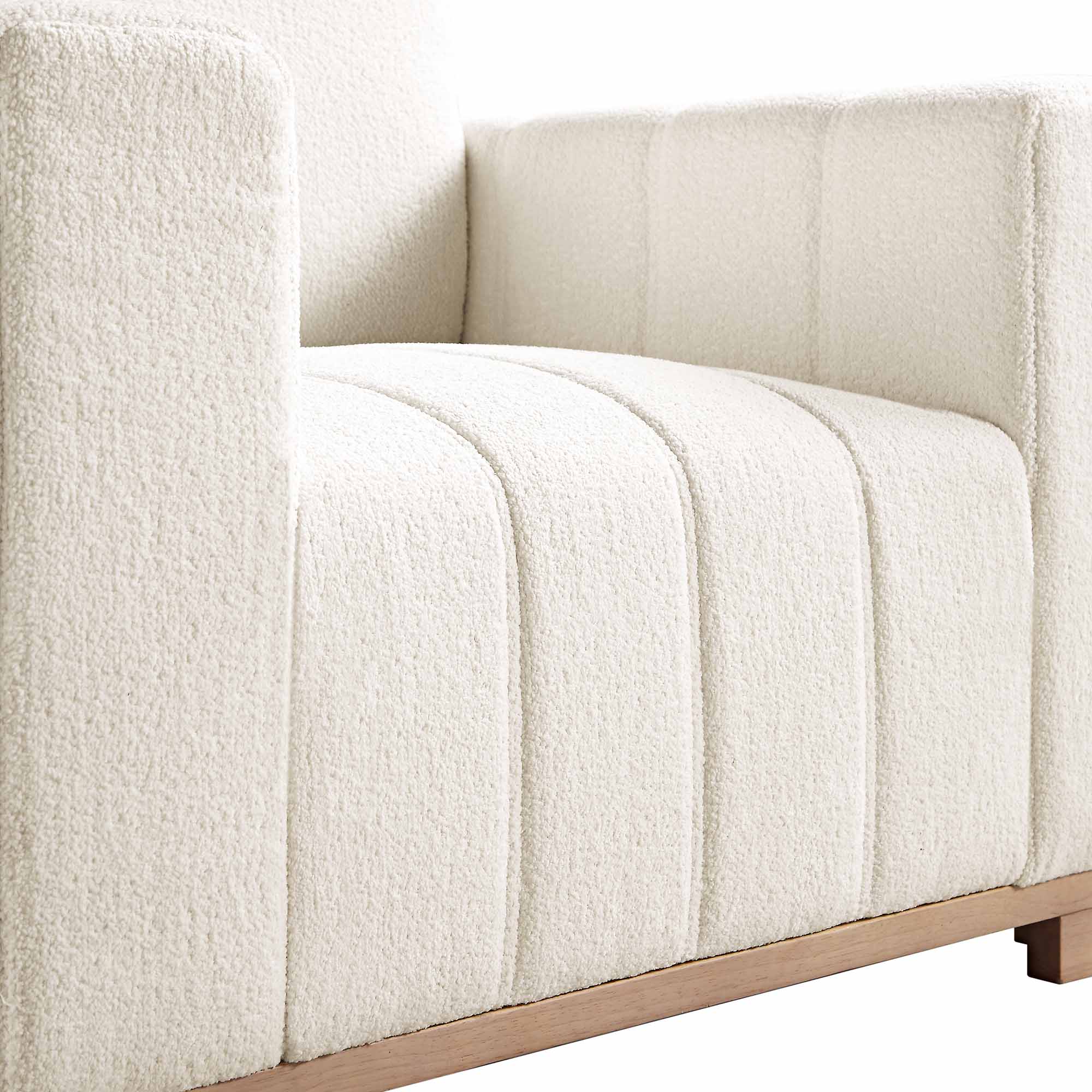 Belsize Beige Boucle Sofa with Wooden Base, 1-Seater