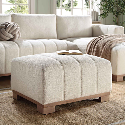 Belsize Beige Boucle Footstool with Wooden Base