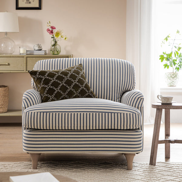 Daphnis Blue Striped Linen Blend Sofa, 1-Seater