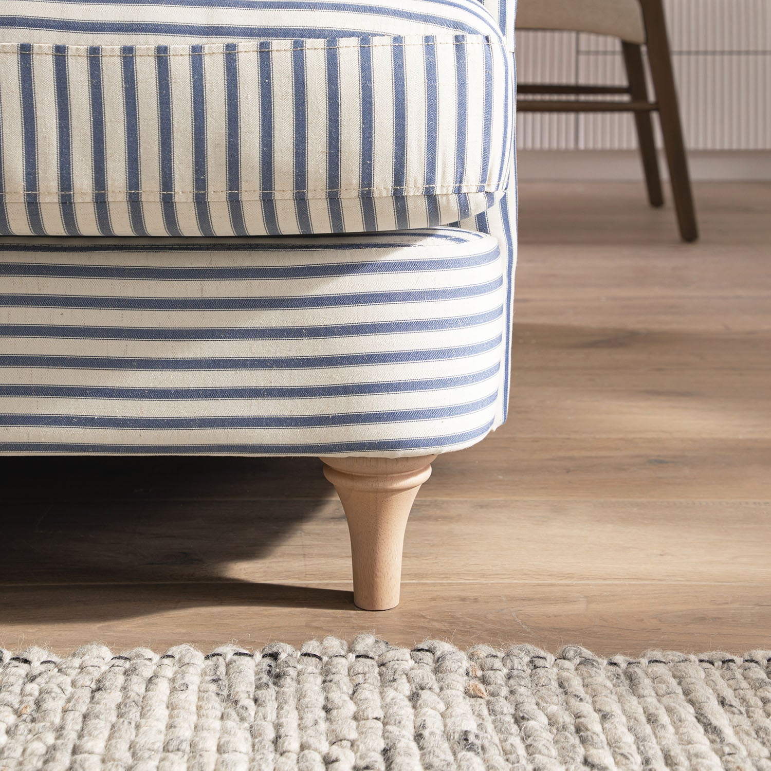 Daphnis Blue Striped Linen Blend Sofa, 3-Seater