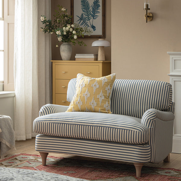 Daphnis Blue Striped Linen Blend Sofa, Loveseat