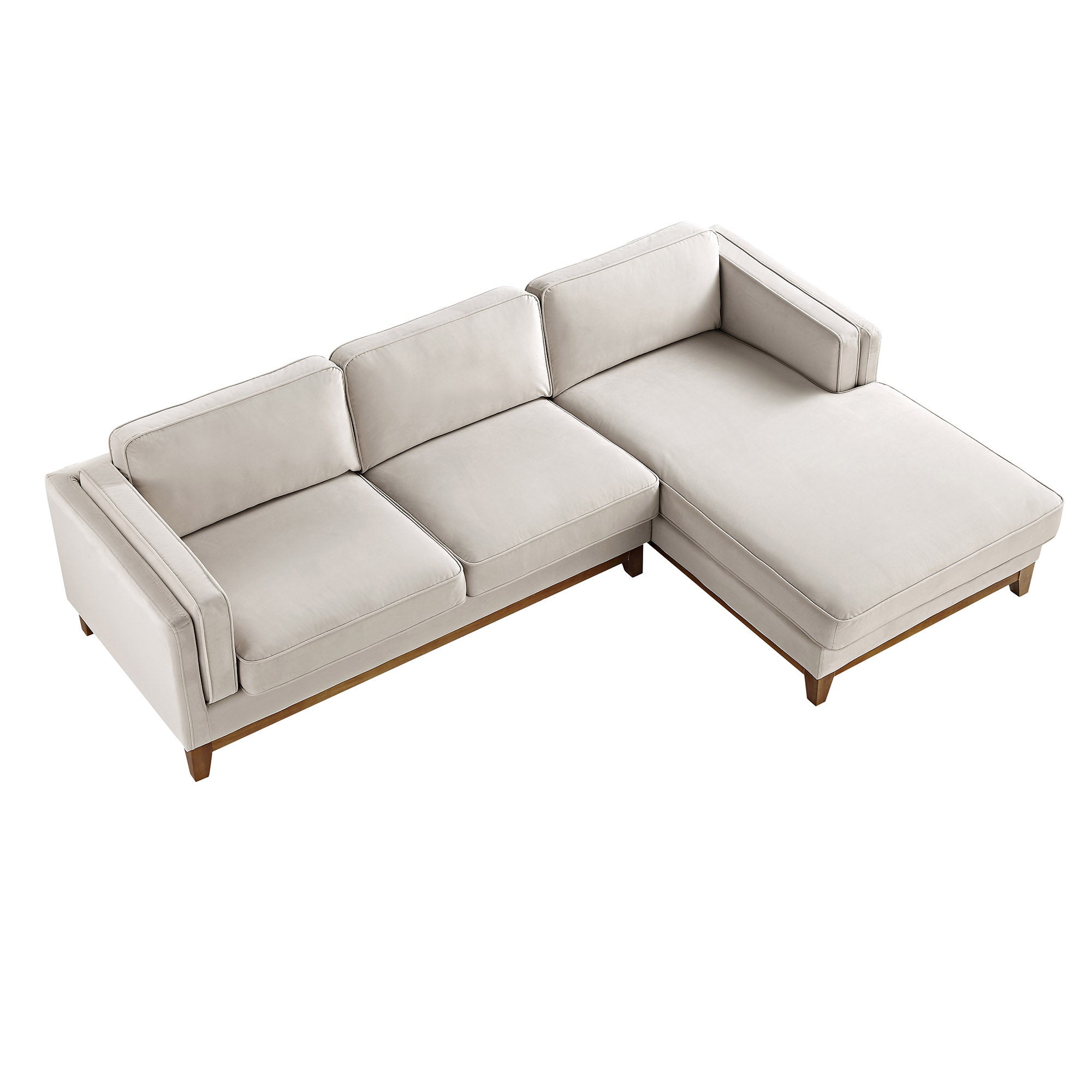 Dipley Champagne Velvet Sofa, Grande Chaise Sofa Right Hand Facing
