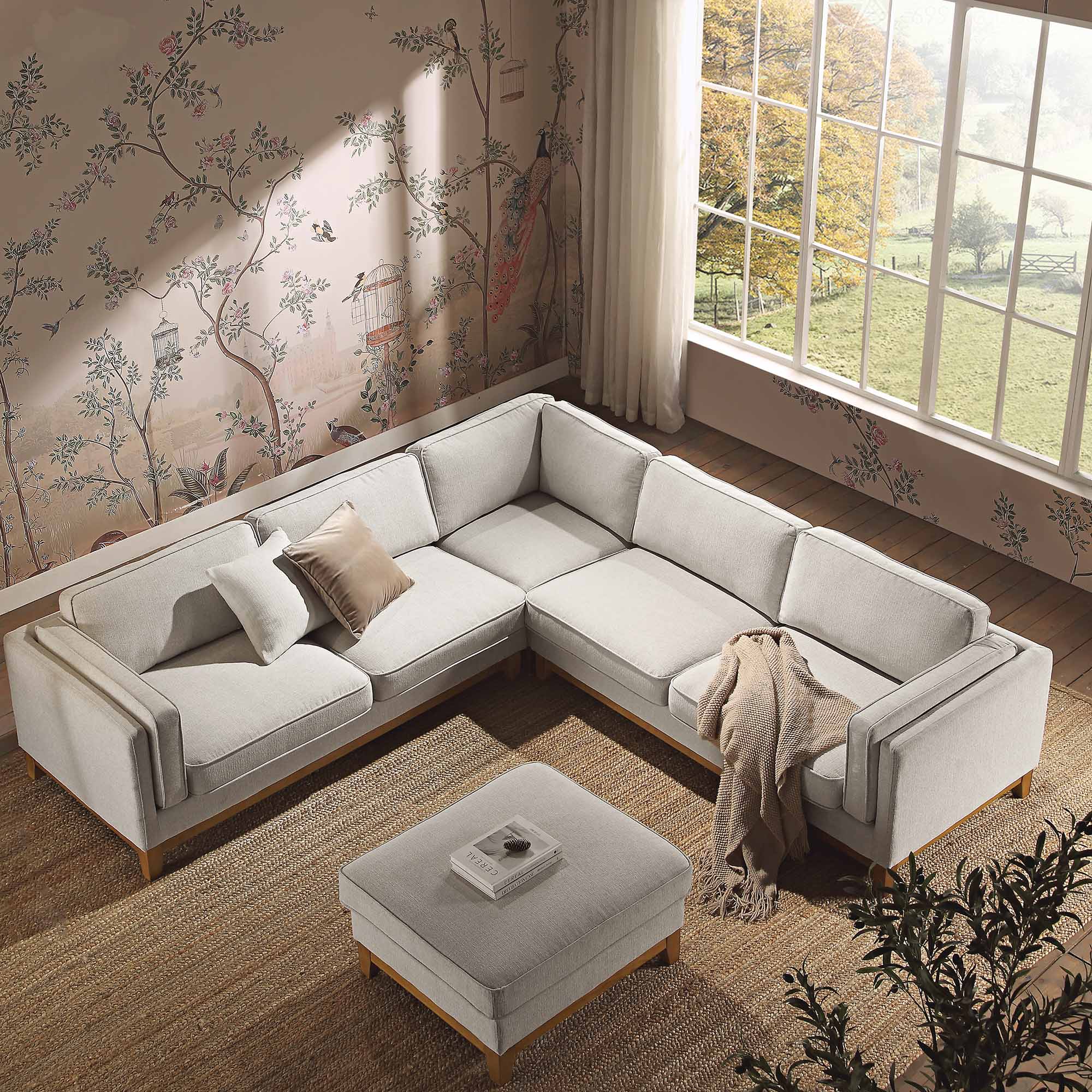 Dipley Oatmeal Woven Fabric Grande Corner Sofa