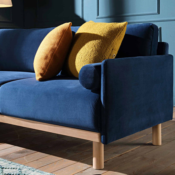 Timber Navy Blue Velvet Sofa, Large 3-Seater Chaise Sofa Left Hand Facing