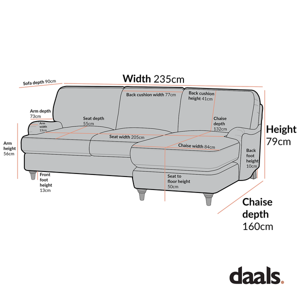 Daphnis Cinnamon Velvet Sofa, Grande Chaise Sofa Right Hand Facing